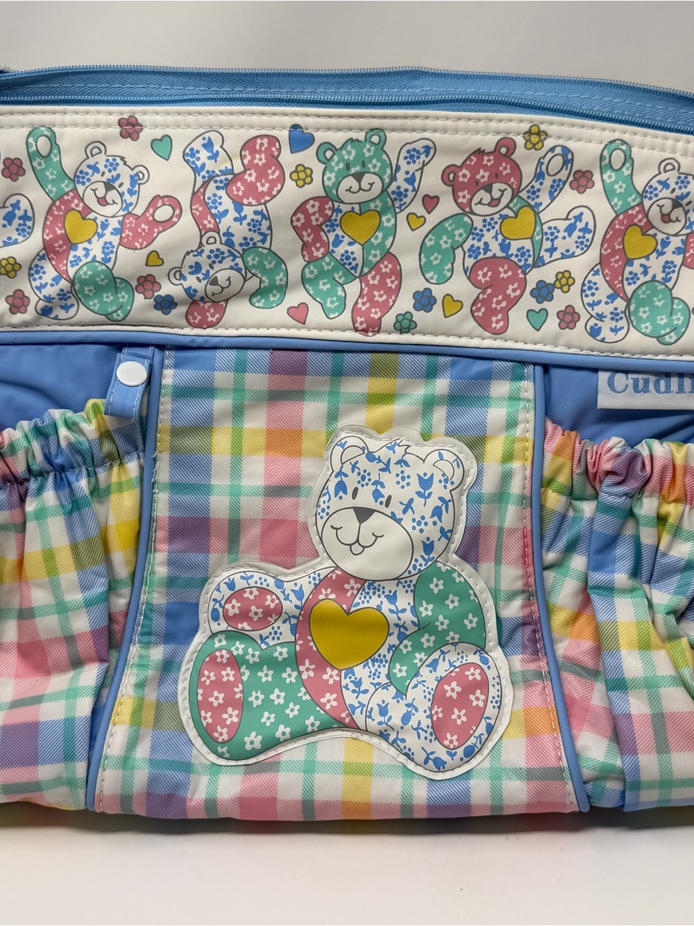 Y2K VTG Baby Diaper Bag Patchwork Plaid Teddy Bears inside clear bag NOS